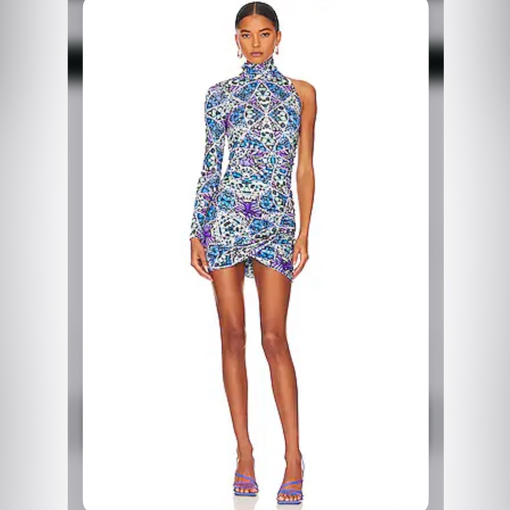 Elegant Multicolor Patterned One-Shoulder Dress